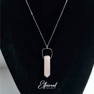 Rose Quartz Crystal - Stainless Steel Chain