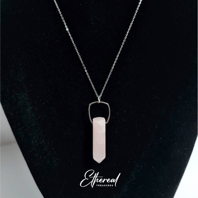 Rose Quartz Crystal - Stainless Steel Chain