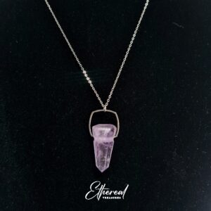 Amethyst Crystal Pendant - Stainless Steel Chain